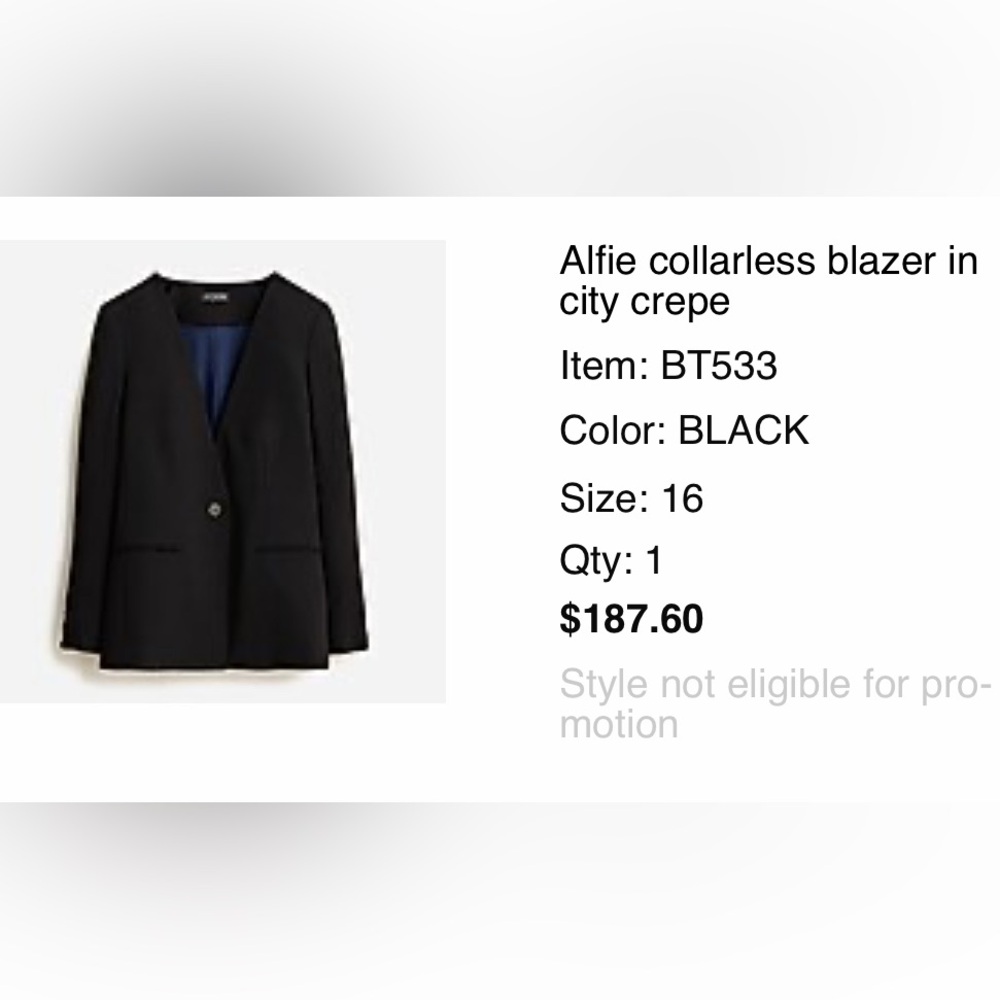 J Crew Alfie Blazer Size 16 Black